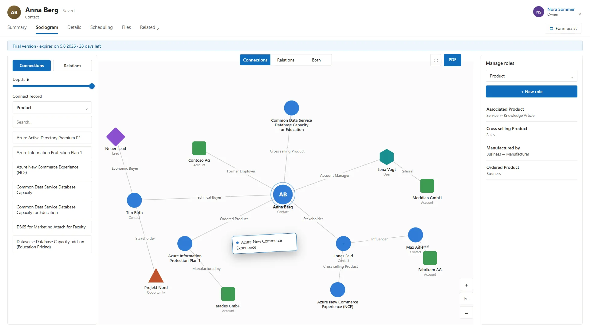 Dynamics 365 Connection Map — Verbindung per Drag-and-drop anlegen und Rolle wählen